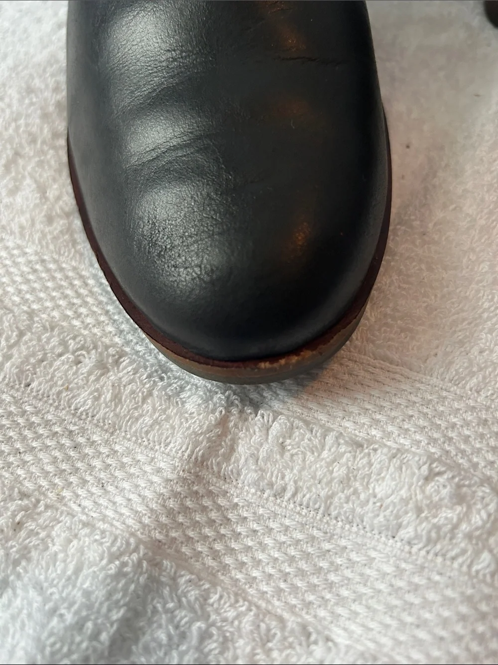 Lucky Brand Black Leather Slip-On Loafers with Brown Stacked Heel